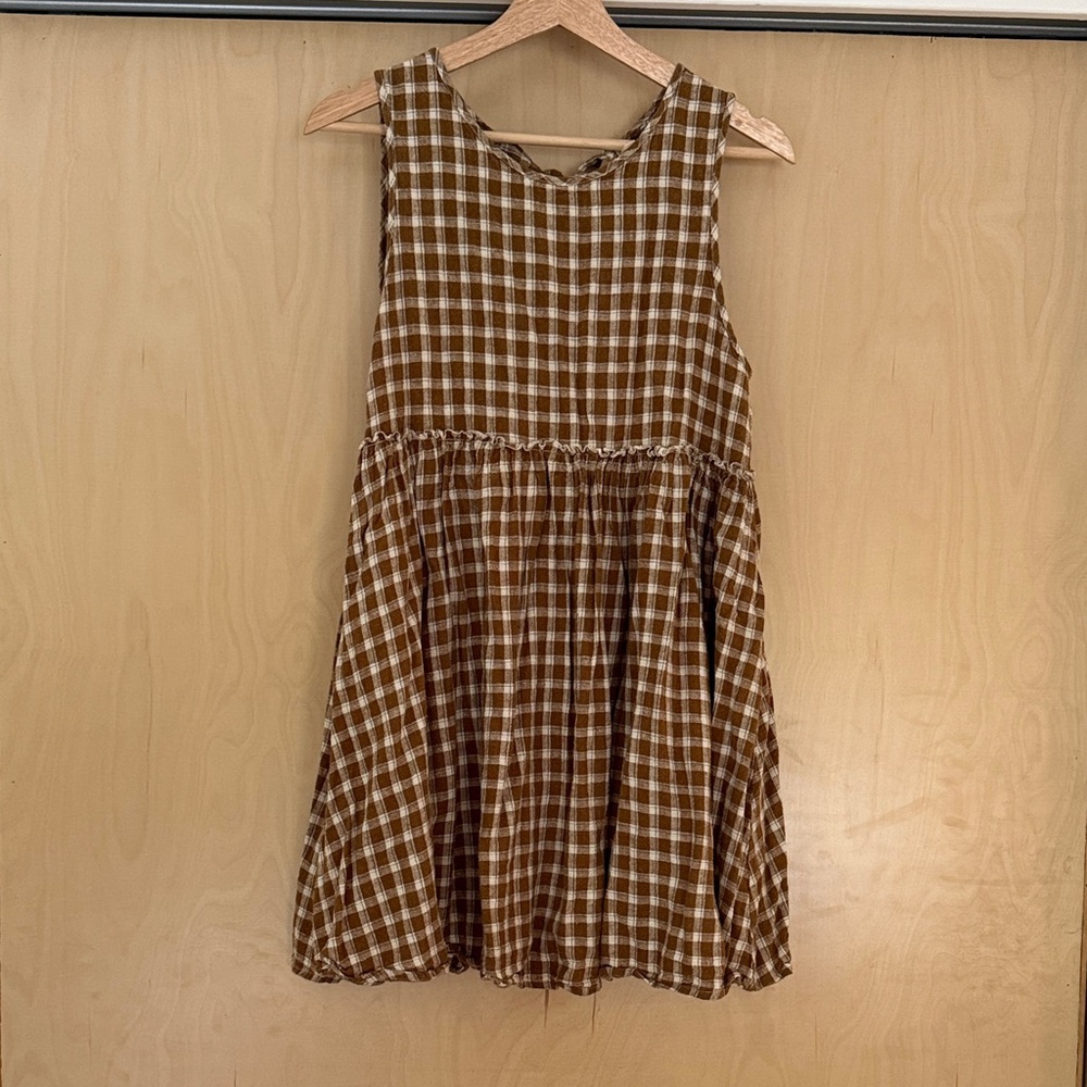 Rylee snd Cru Brown Checkered Sleeveless Dress